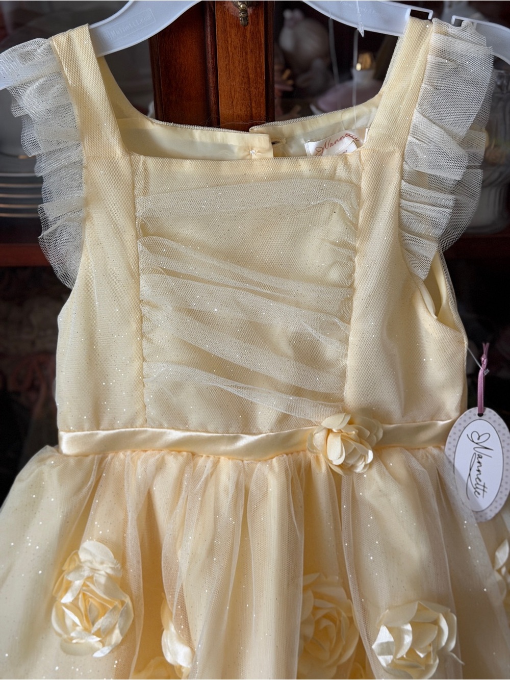 Yellow Floral Tulle Girls' Dress - Picture 2 of 16